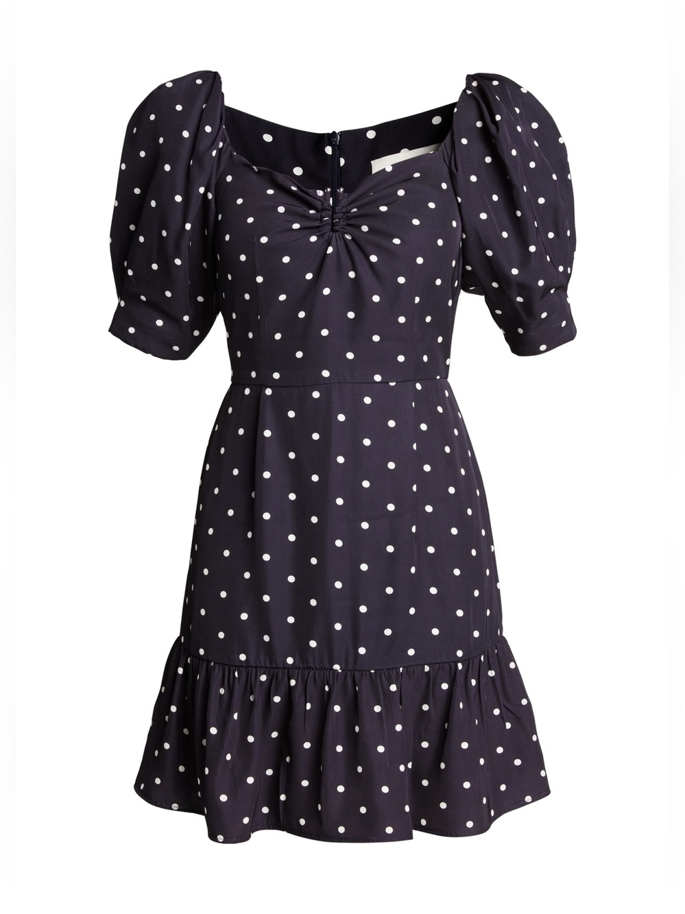 ROHE Margarita Dress White Navy Polka Dot Puff Sleeve Mini Size 36/ US 6 - Picture 15 of 16